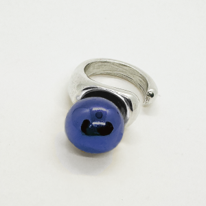 Ring Silver Plated with Blue Ceramic Bead