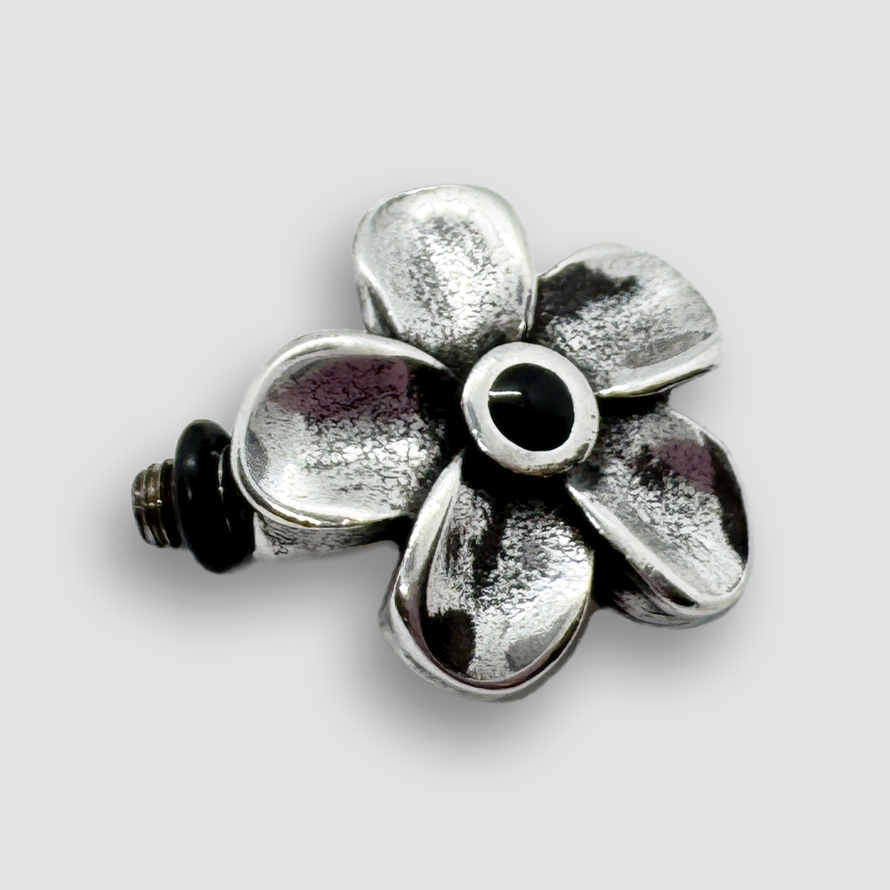 Silver Plated Flower Accessorie for a Large Bracelet - Black