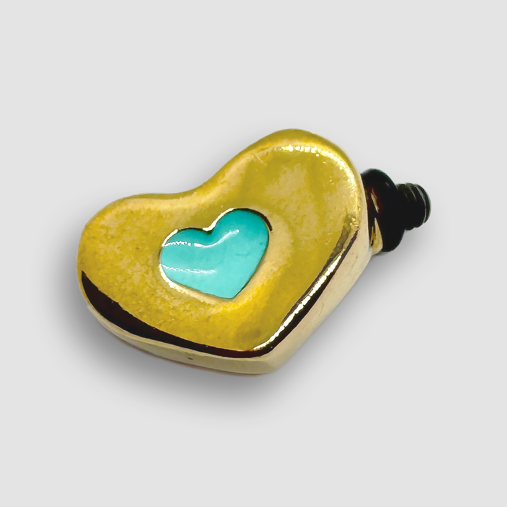 Gold Plated Heart Accessorie for a Large Bracelet - Turquoise