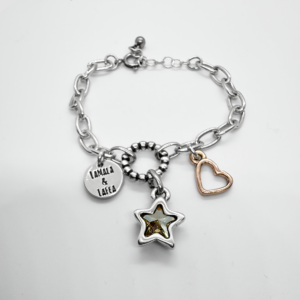 Silver plated bracelets with Champagne Swarovski accents and Heart charm