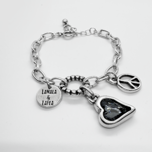 Silver plated bracelet with Black Swarovski accents and Peace charm