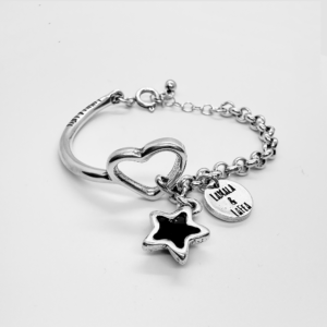 Silver plated bracelets Heart with accents Black stone