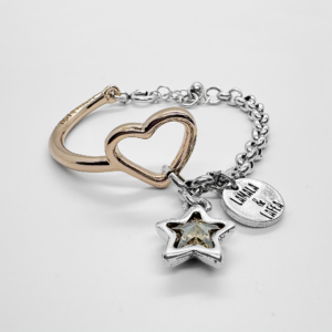 Rose Gold and Silver plated bracelets Heart with Swarovski accents Champagne