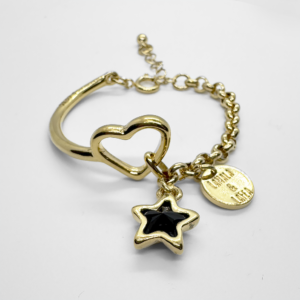 Gold plated bracelets Heart with accents Black stone