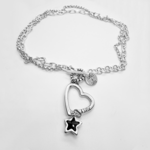 Double necklace Silver plated Black stone star and Heart charm silver