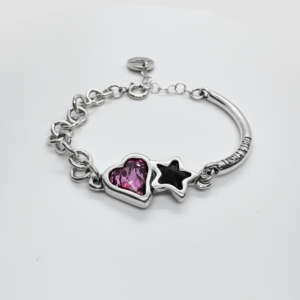 Silver plated bracelets with Swarovski accents Fuchsia and Black stone