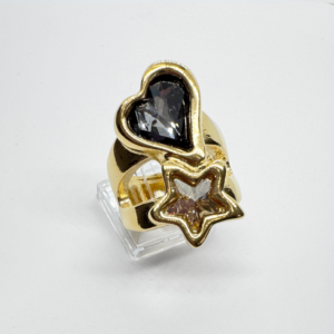 Doble gold plated ring with Swarovski Gray and Champagne