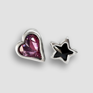 Silver plated earrings with fuchsia Swarovski and black stone