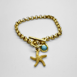 Gold-plated Bracelet with starfish detail and bead turquoise