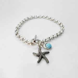 Silver-plated Bracelet with starfish detail and bead turquoise