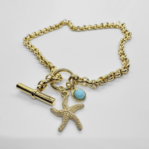 Gold-plated Necklace with starfish detail and bead turquoise
